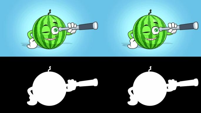 卡通Wathermelon面部动画通过阿尔法哑光望远镜观看