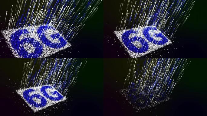 带粒子运动图形的6g字动画，技术概念。