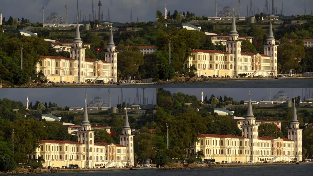 伊斯坦布尔博斯普鲁斯海峡海岸的总体景观 (kulei Askeri okulu)。