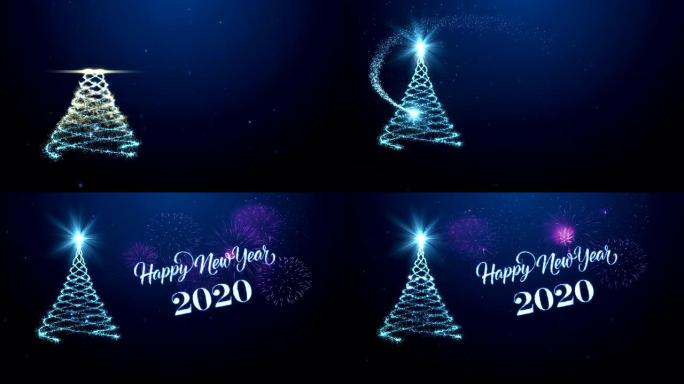 新年快乐的圣诞树祝2020年蓝色