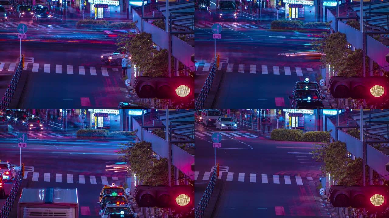 新宿东京霓虹灯街的夜晚时光倒流高角度长镜头