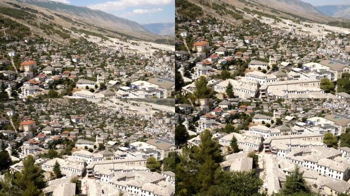 阿尔巴尼亚吉罗卡斯特市的全景和暗示性视图