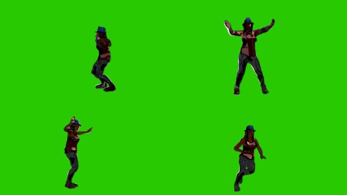 黑人妇女在绿屏背景上跳舞