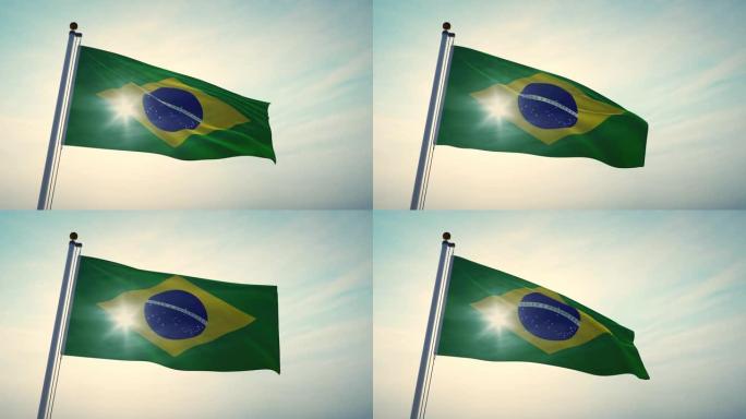巴西国旗在旗杆上飘扬庆祝巴西国家庆典- 30fps 4k视频
