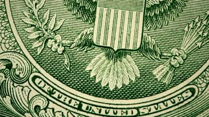 多莉拍摄的照片显示了鹰徽的极端细节，美国印章刻在1美元的钞票上