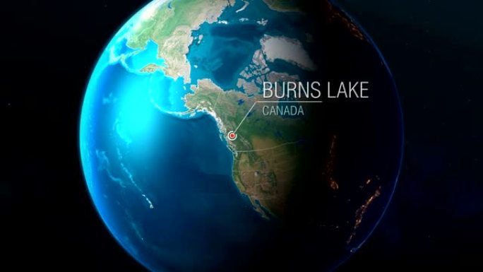 加拿大-伯恩斯湖-从太空到地球的缩放