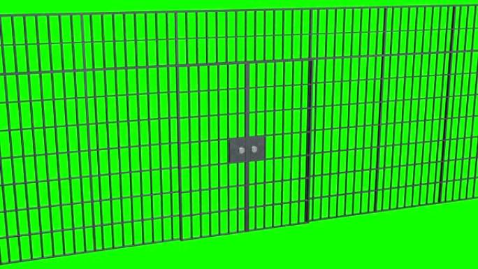 监狱的铁栏和门。封闭监狱酒吧的动画。3 d渲染视频。