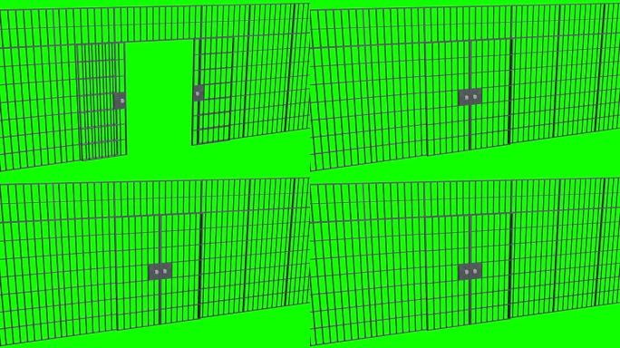 监狱的铁栏和门。封闭监狱酒吧的动画。3 d渲染视频。