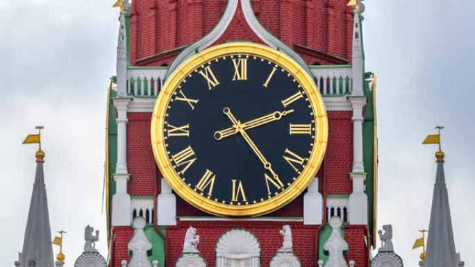 莫斯科红场克林姆林宫的Spasskaya塔的全高清时间推移