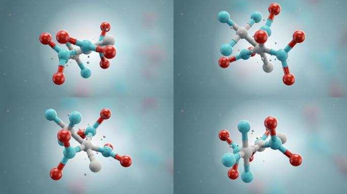 白色、蓝色和红色抽象分子结构的3d渲染