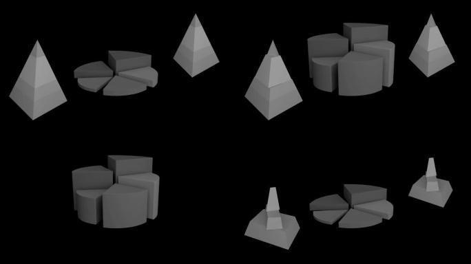 金字塔和饼图显示不断变化的统计数据