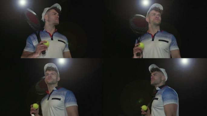 男性网球运动员肖像姿势-超慢动作180度旋转