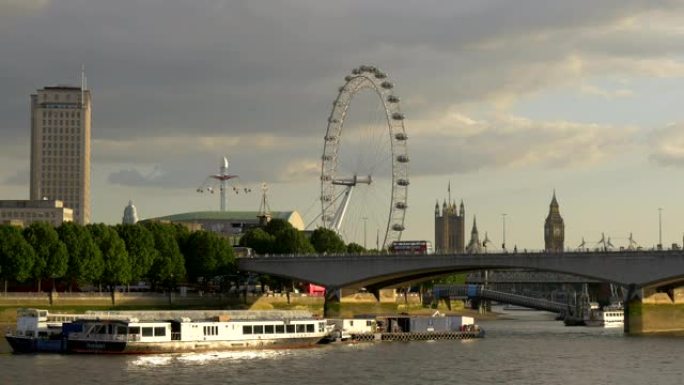 伦敦眼和滑铁卢桥人文景观欧洲风光市区都市