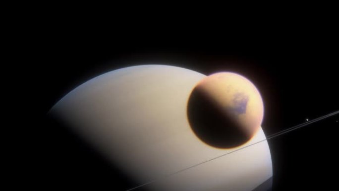 大型气体行星土星的泰坦卫星。土星月亮的电影动画