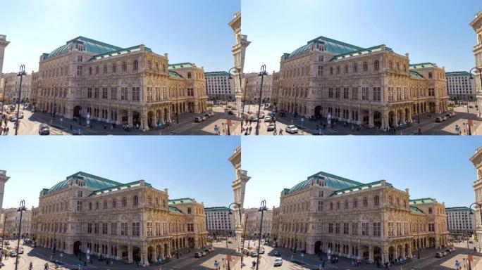 维也纳奥地利时间流逝4K，维也纳国家歌剧院的城市天际线延时