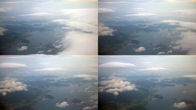韩国从上面看4k鸟瞰图釜山广域市有云