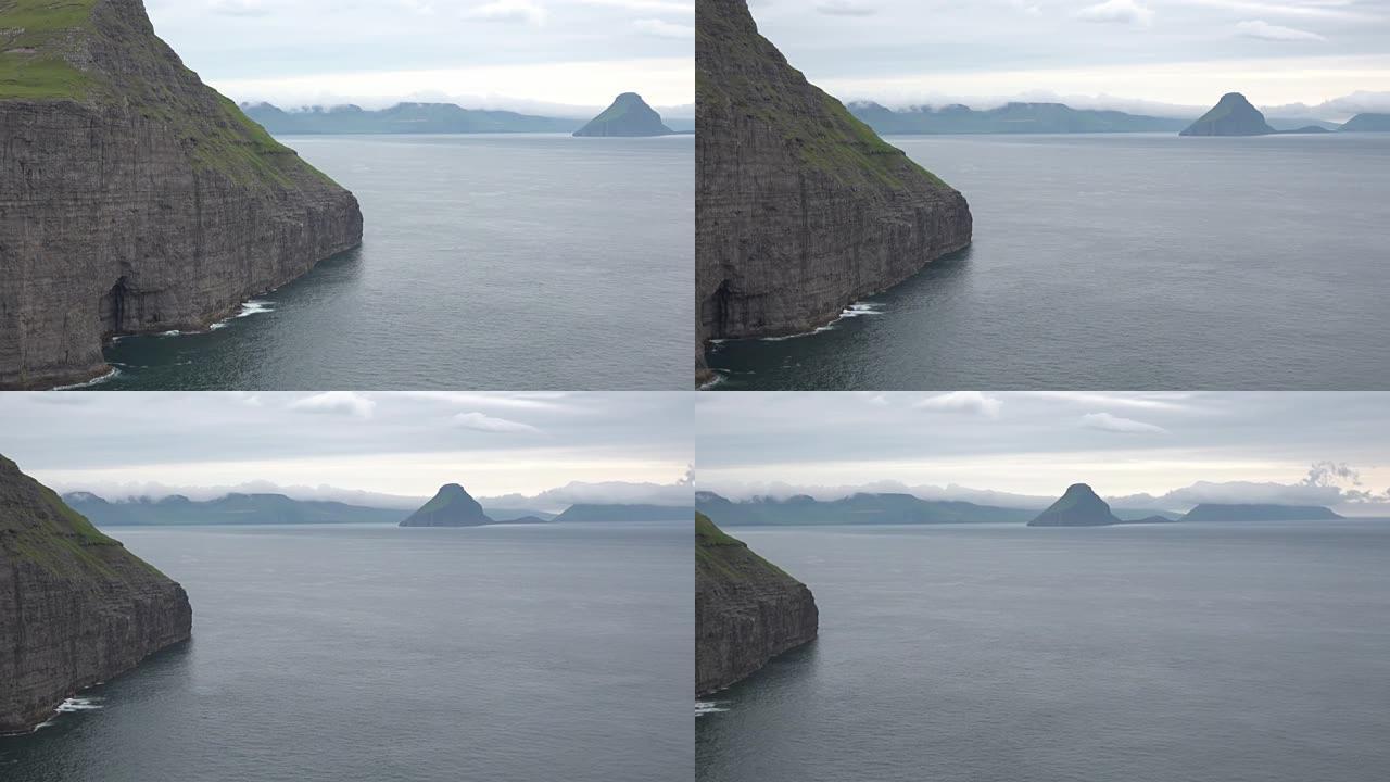 大西洋海岸的垂直悬崖。法罗群岛。