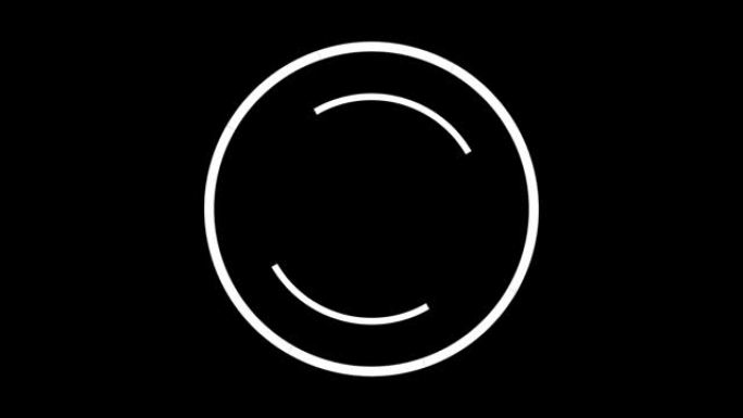 在黑色背景上，两个白色螺旋在圆圈内相互旋转的抽象动画。动画。几何迷人的加载螺旋