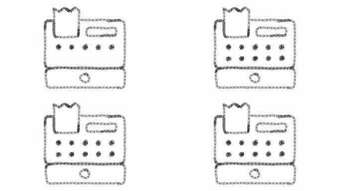 收银机图标，在黑板上设计有绘画风格，动画素材非常适合合成和motiongrafics