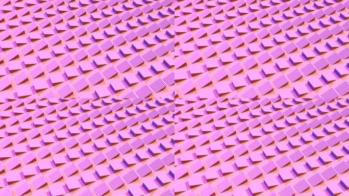 移动粉红色楼梯3d镜头。滑梯行无缝抽象动画。内部等距楼梯在线顶视图。体积形状运动。动态创意循环视频