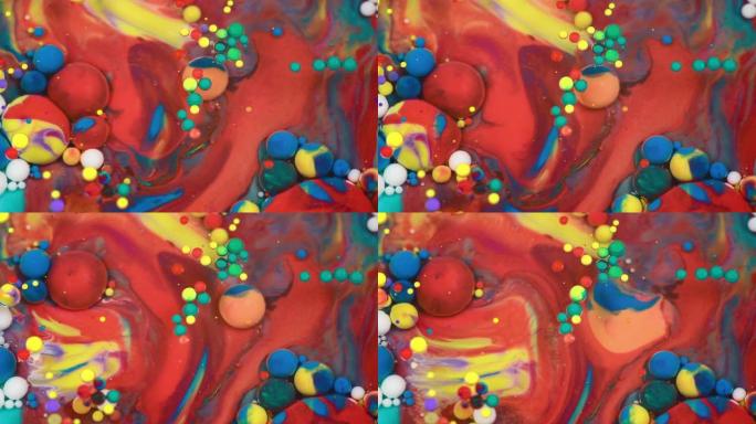 抽象多色气泡涂料。慢动作。顶视图