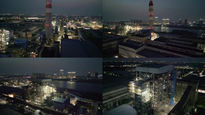 4K夜晚的化工厂航拍画面