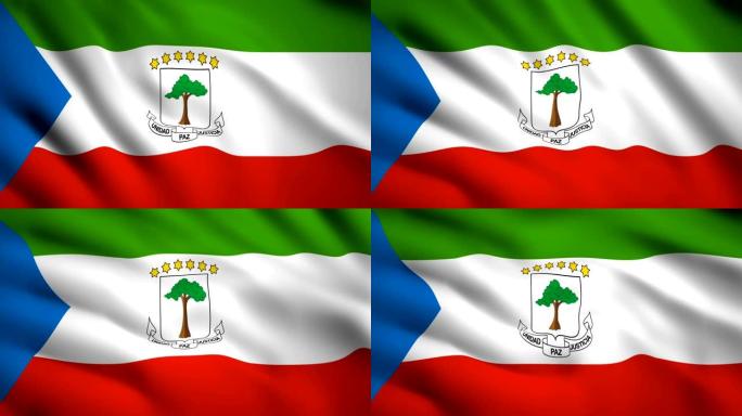 赤道几内亚国旗运动视频在风中挥舞。旗帜特写1080p高清镜头