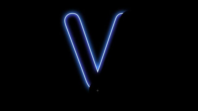 字母V隔离在黑色背景上，霓虹灯风格为编辑器。
