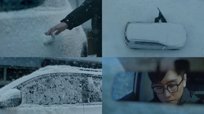 大雪天司机启动被大雪覆盖的汽车