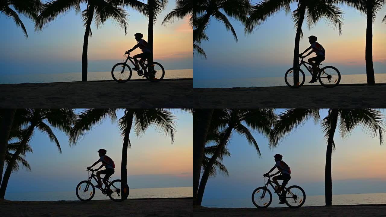 独自在海滩上骑自行车