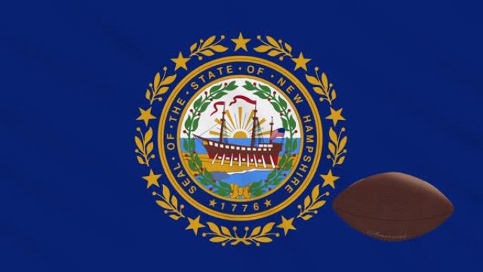 新罕布什尔州的旗帜挥舞着，美式橄榄球旋转，循环