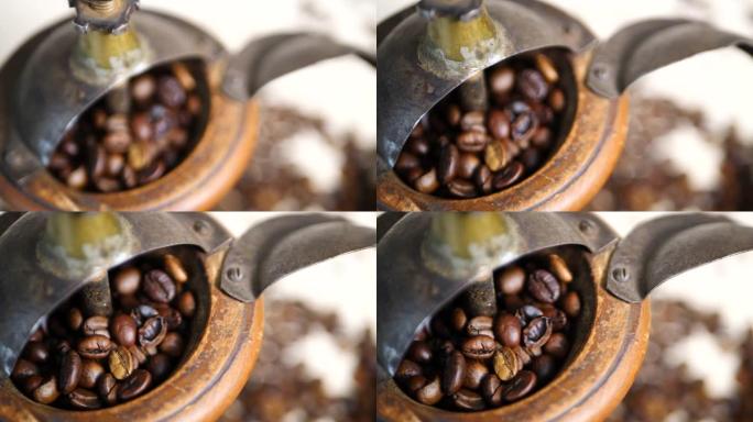 老式研磨机中的芳香咖啡豆