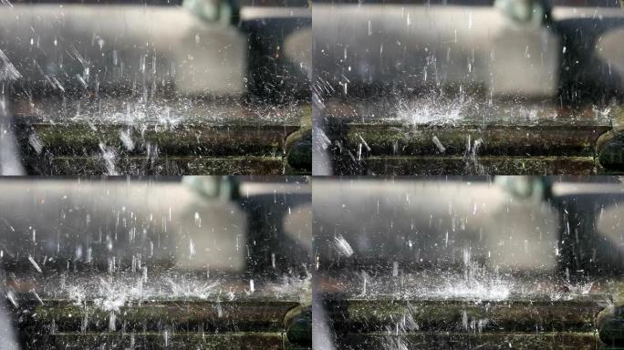 慢动作喷泉中的水