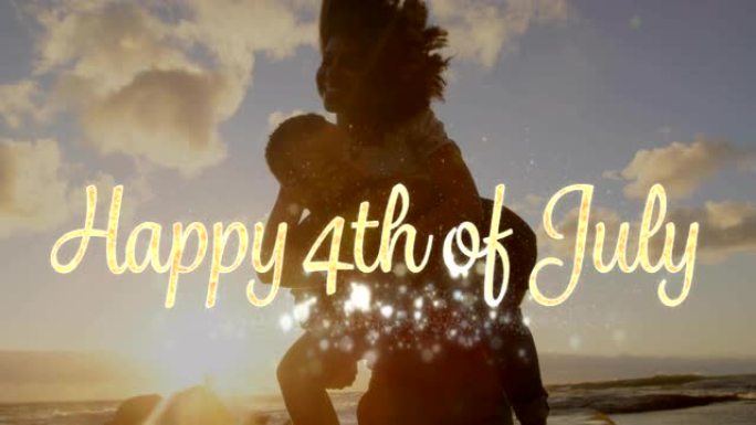 7月4日祝福快乐，一对情侣在4k海滩边