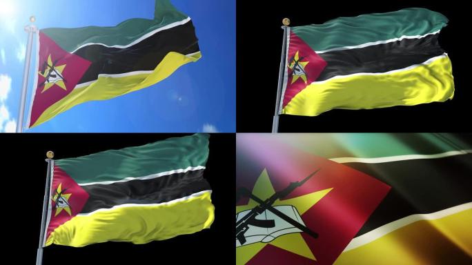 莫桑比克动画旗帜包在3D和孤立的背景