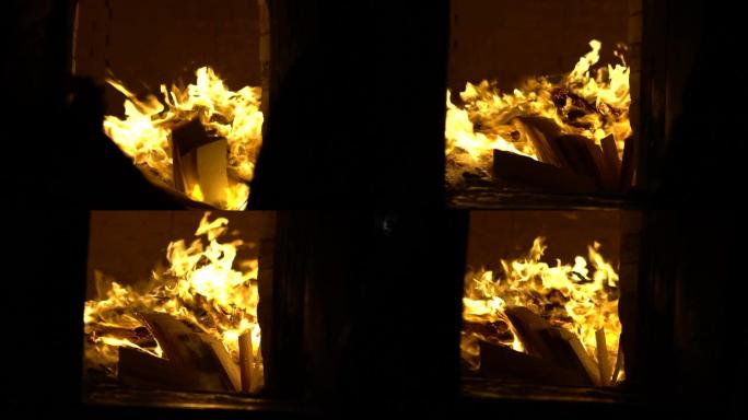 台湾古代亚洲寺庙里人们烧纸钱的慢镜头。