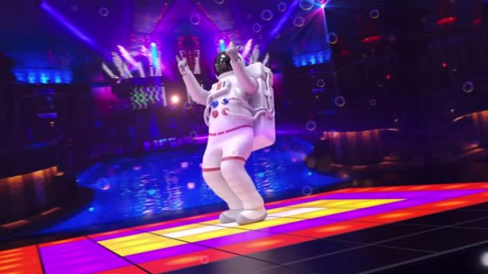 酷宇航员在迪斯科舞台上跳舞-相机移动