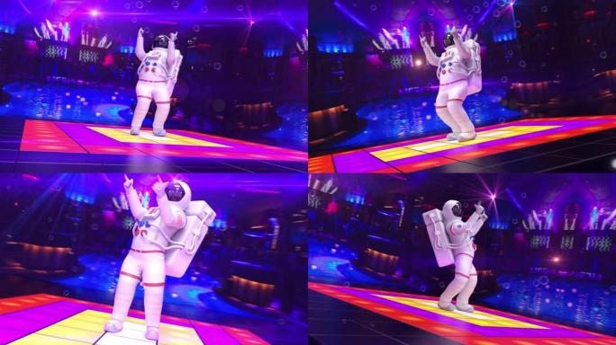 酷宇航员在迪斯科舞台上跳舞-相机移动