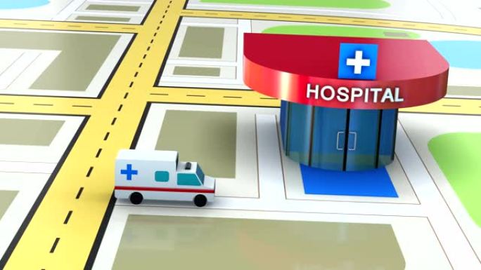 救护车、医院、直升机场地图视频动画