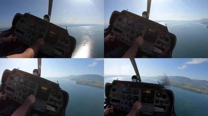 罗宾DR400驾驶舱在纳沙泰尔湖上空飞行-空中4K
