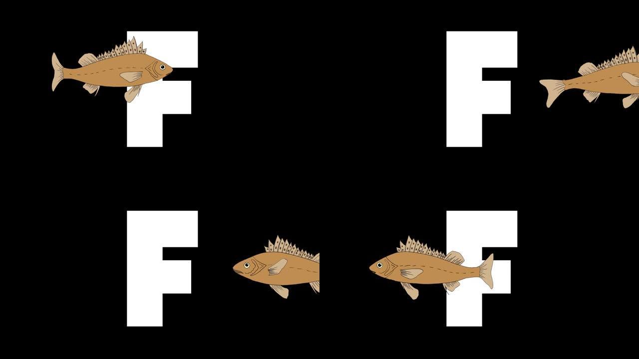 字母F和Fish在前景