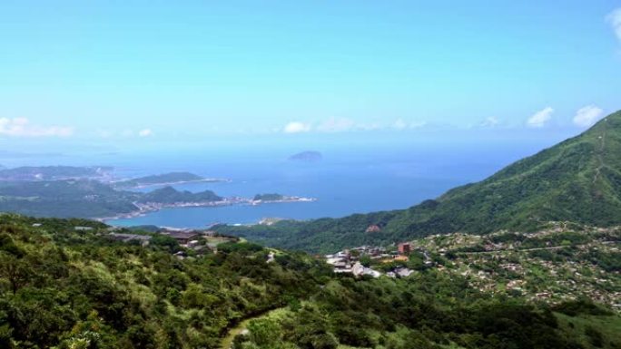 4K，鸟瞰图基隆港和山在新台北。美丽风景