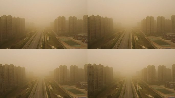 城市建筑住宅-沙尘暴中空荡的道路
