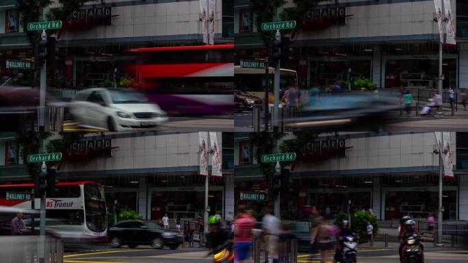 晴天新加坡城市著名购物街人行道全景4k延时