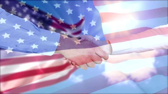 握手和美国国旗