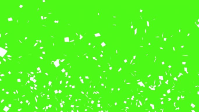 白色五彩纸屑poppers动画用复制空间爆炸4K。在绿色背景下，党的概念。