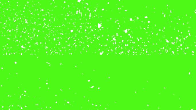 白色五彩纸屑poppers动画用复制空间爆炸4K。在绿色背景下，党的概念。