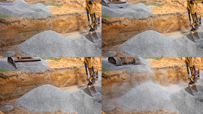 挖掘机铲斗回填沟槽，用于基础挖掘机铲斗工作的石材回填