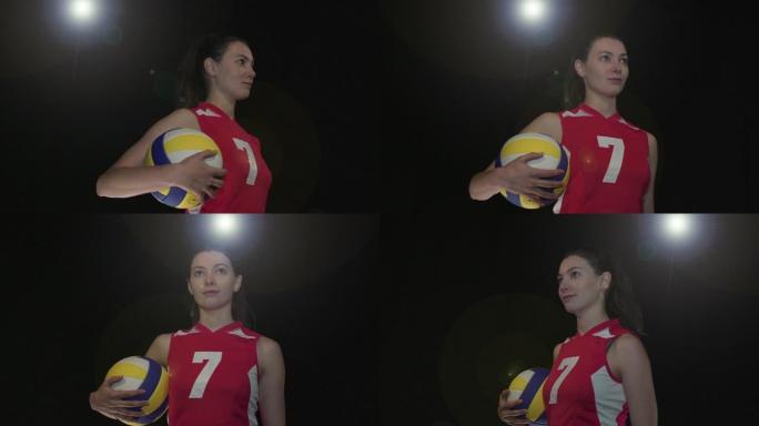 女子排球运动员肖像姿势-超慢动作180度旋转