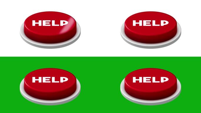 在白色和绿色背景上推动4k红色帮助按钮动画